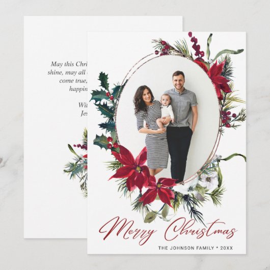 Elegant Kerstmis Poinsettia Foto Greep Feestdagenkaart (Voorkant / Achterkant)