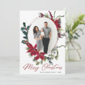 Elegant Kerstmis Poinsettia Foto Greep Feestdagenkaart (Staand voorkant)