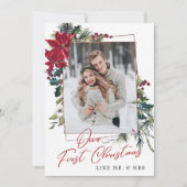 Elegant Kerstmis Poinsettia Foto Holiday Kaart (Voorkant)