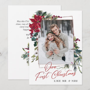 Elegant Kerstmis Poinsettia Foto Holiday Kaart