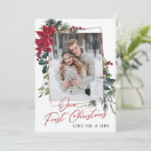 Elegant Kerstmis Poinsettia Foto Holiday Kaart (Staand voorkant)