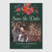 Elegant Kerstmis Poinsettia Foto slaat de datum op Magnetische Uitnodiging (Voorkant)