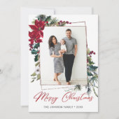 Elegant Kerstmis Poinsettia Fotogroet Feestdagenkaart (Voorkant)