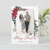 Elegant Kerstmis Poinsettia Fotogroet Feestdagenkaart (Staand voorkant)