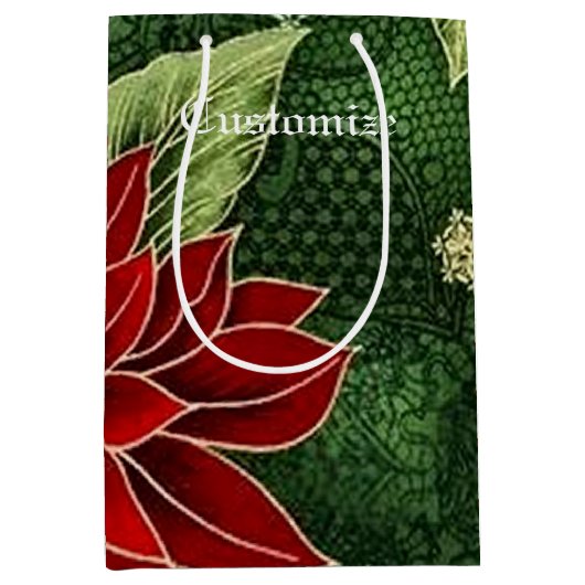 Elegant Kerstmis Poinsettia Gift Bag Medium Cadeauzakje (Voorkant)