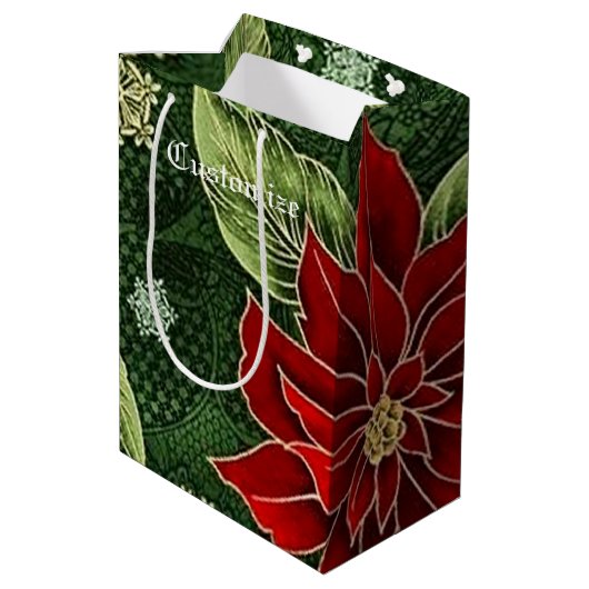 Elegant Kerstmis Poinsettia Gift Bag Medium Cadeauzakje (Achterkant Gekanteld)