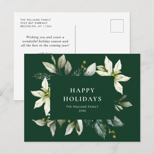 Elegant Kerstmis Poinsettia Holiday Greeting Briefkaart (Voorkant / Achterkant)