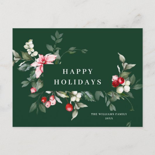 Elegant Kerstmis Poinsettia Holiday Greeting Briefkaart (Voorkant)
