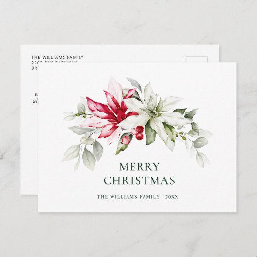 Elegant Kerstmis Poinsettia Holiday Greeting Briefkaart (Voorkant / Achterkant)