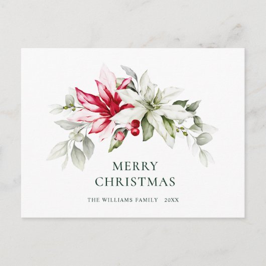 Elegant Kerstmis Poinsettia Holiday Greeting Briefkaart (Voorkant)