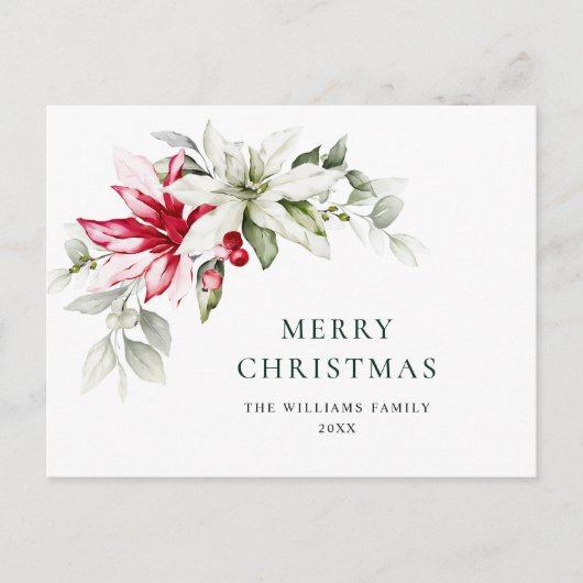 Elegant Kerstmis Poinsettia Holiday Greeting Briefkaart (Voorkant)