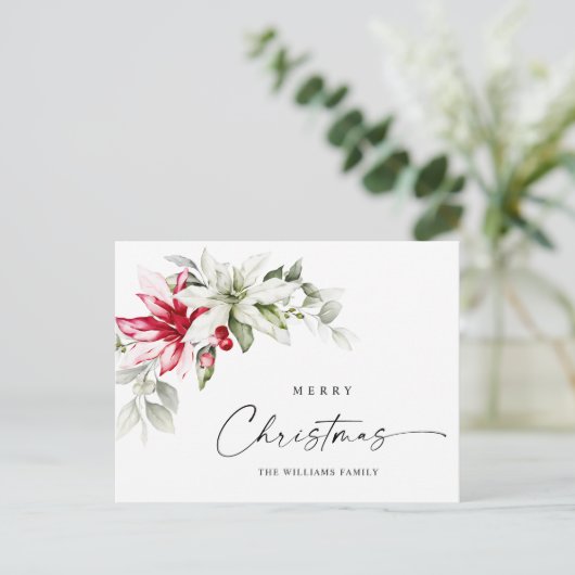 Elegant Kerstmis Poinsettia Holiday Greeting Briefkaart (Staand voorkant)