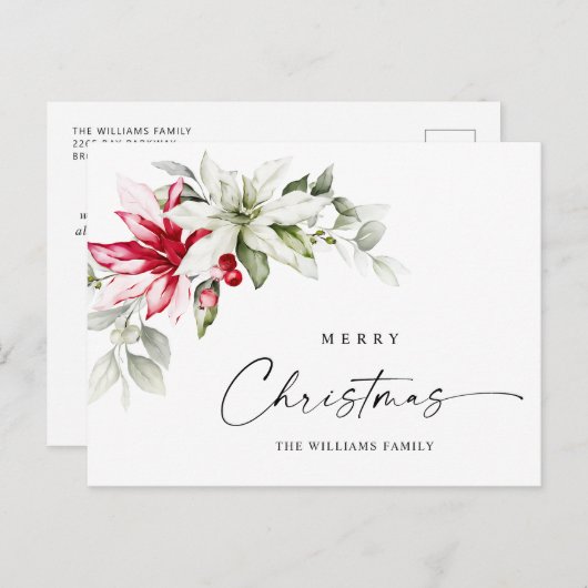 Elegant Kerstmis Poinsettia Holiday Greeting Briefkaart (Voorkant / Achterkant)