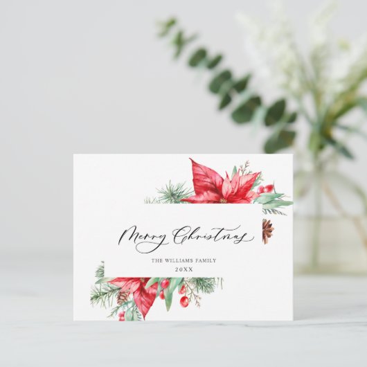 Elegant Kerstmis Poinsettia Holiday Greeting Briefkaart (Staand voorkant)
