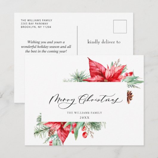 Elegant Kerstmis Poinsettia Holiday Greeting Briefkaart (Voorkant / Achterkant)