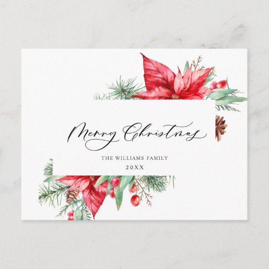 Elegant Kerstmis Poinsettia Holiday Greeting Briefkaart (Voorkant)