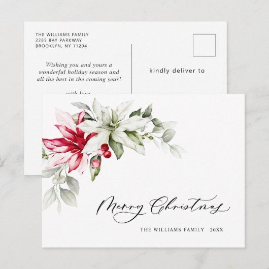 Elegant Kerstmis Poinsettia Holiday Greeting Briefkaart (Voorkant / Achterkant)