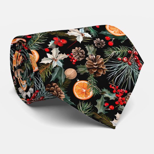 Elegant Kerstmis Poinsettia Patroon Stropdas (Opgerold)