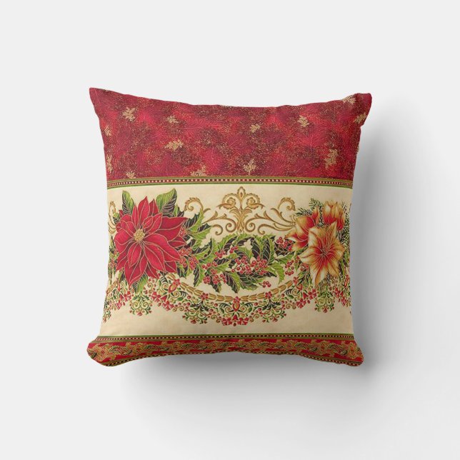 Elegant Kerstmis Poinsettia Pillow! Kussen (Voorkant)