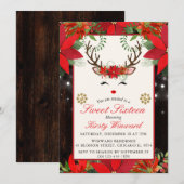 Elegant Kerstmis Poinsettia Reindeer Sweet 16 Kaart (Voorkant / Achterkant)