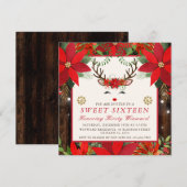 Elegant Kerstmis Poinsettia Reindeer Sweet 16 Kaart (Voorkant / Achterkant)