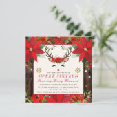 Elegant Kerstmis Poinsettia Reindeer Sweet 16 Kaart (Staand voorkant)