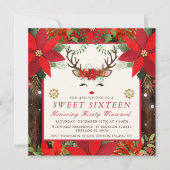Elegant Kerstmis Poinsettia Reindeer Sweet 16 Kaart (Voorkant)