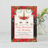Elegant Kerstmis Poinsettia Unicorn Birthday Part Kaart (Staand voorkant)