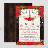 Elegant Kerstmis Poinsettia Unicorn Birthday Part Kaart (Voorkant / Achterkant)