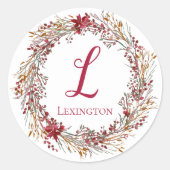 Elegant Kerstmis Poinsettia Wreatmonogram Ronde Sticker (Voorkant)