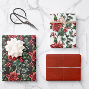 Elegant Kerstmis Poinsettias Variety Inpakpapier Vel