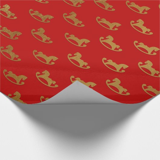 Elegant Kerstmis Rocking Horse Gold Pattern Cadeaupapier (Hoek)