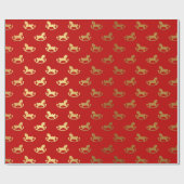 Elegant Kerstmis Rocking Horse Gold Pattern Cadeaupapier (Vlak)