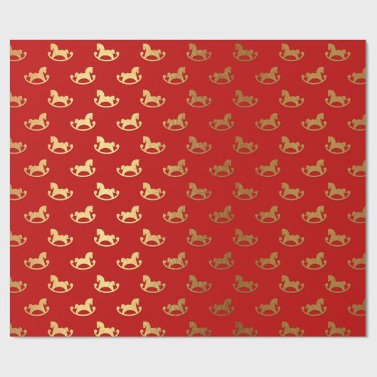 Elegant Kerstmis Rocking Horse Gold Pattern Cadeaupapier (Vlak)