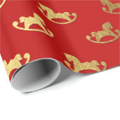 Elegant Kerstmis Rocking Horse Gold Pattern Cadeaupapier (Rol Hoek)