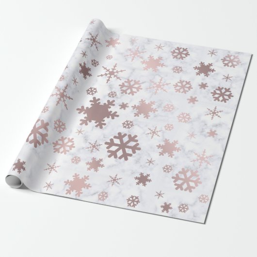 Elegant Kerstmis Roos Gold Snowflakes & marmer Cadeaupapier (Uitgerold)