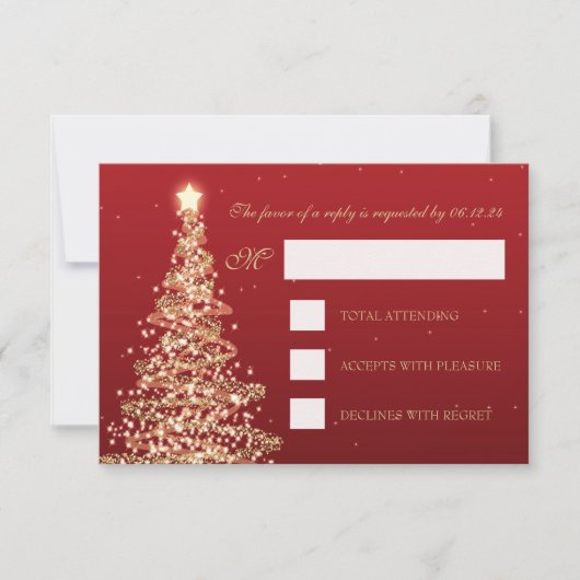 Elegant Kerstmis RSVP Gold Red Kaartje (Voorkant)