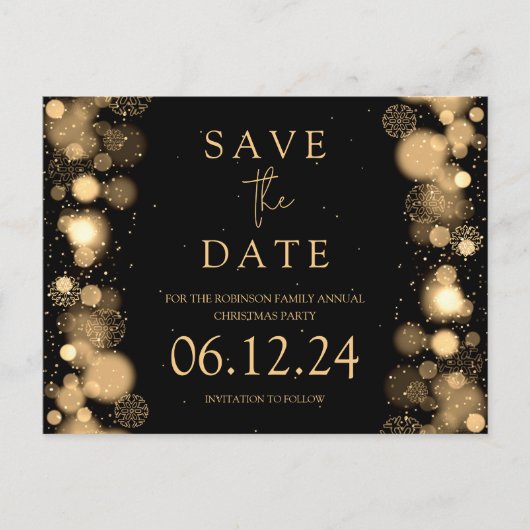 Elegant Kerstmis Save The Date Gouden Winter Zwart Aankondigingskaart (Voorkant)