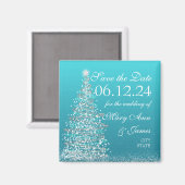 Elegant Kerstmis Save The Date Turquoise Magneet (Voorkant / Achterkant)