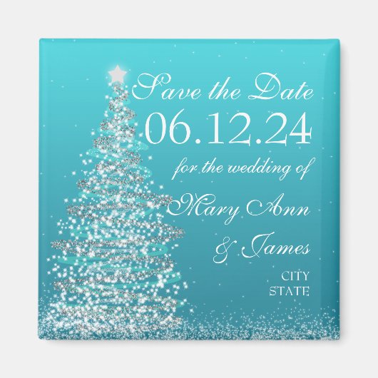 Elegant Kerstmis Save The Date Turquoise Magneet (Voorkant)