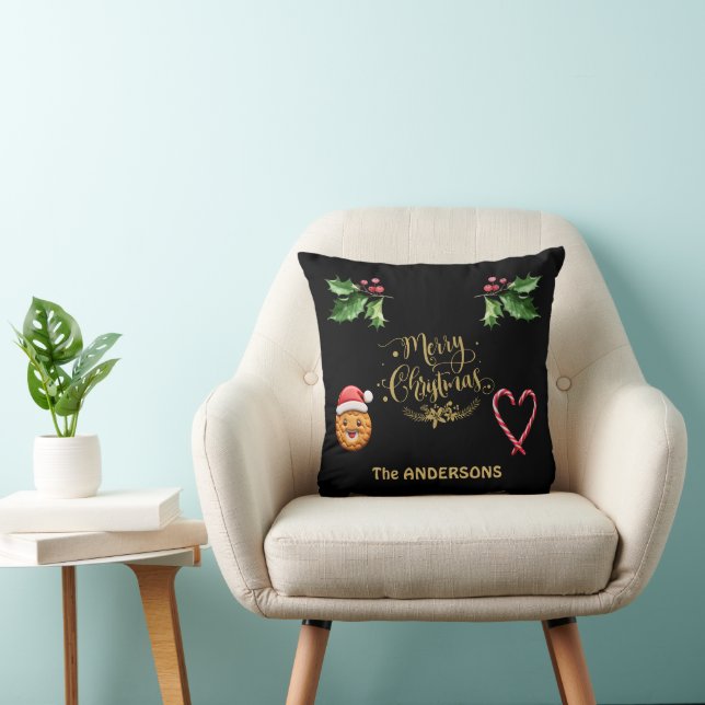 Elegant Kerstmis Script Candy Grappige Cookie  Kussen (Stoel)