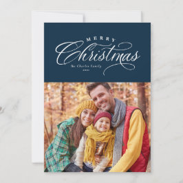 Elegant Kerstmis script eenvoudig marineblauw Feestdagenkaart