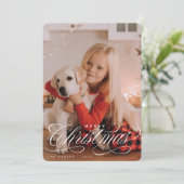 Elegant Kerstmis script en serif foto Feestdagenkaart (Staand voorkant)