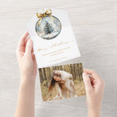 Elegant Kerstmis Script Gouden Ornament All In One Uitnodiging (Afscheurbaar)