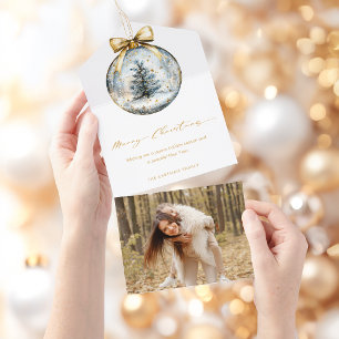 Elegant Kerstmis Script Gouden Ornament All In One Uitnodiging