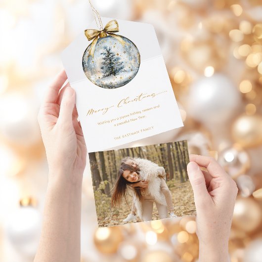 Elegant Kerstmis Script Gouden Ornament All In One Uitnodiging