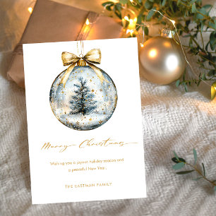 Elegant Kerstmis Script Gouden Ornament Feestdagenkaart