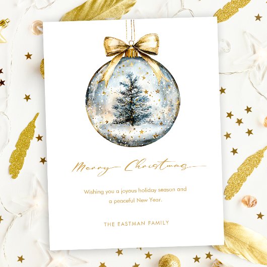 Elegant Kerstmis Script Gouden Ornament Feestdagenkaart