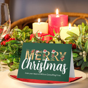 Elegant Kerstmis Script Groen Goud Zakelijk Feestdagen Kaart