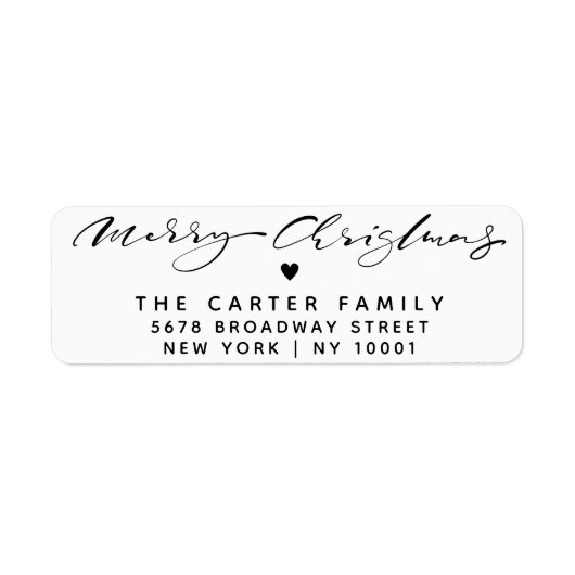 Elegant Kerstmis Script Hart Retouradres Etiket (Voorkant)
